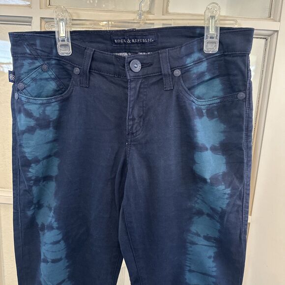 Rock and Republic Berlin Mid Rise Skinny Jeans Blue Tie Dye Womens 8 - Picture 1 of 12
